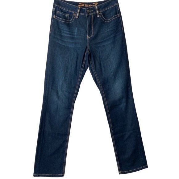Seven7 Slimming Straight Embellished Pocket Jeans Blue 10 - Picture 1 of 10